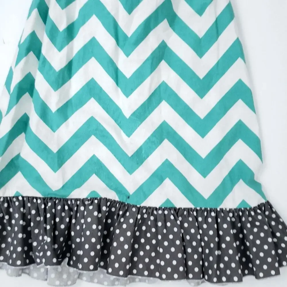 LollyWolly Doodle Chevron Dress Teal, Gray Fits 6